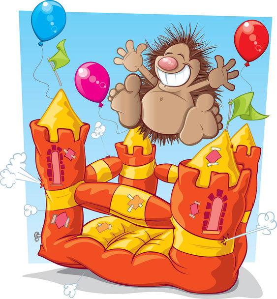 Hedgehog and the bouncy castle - Vector, Image