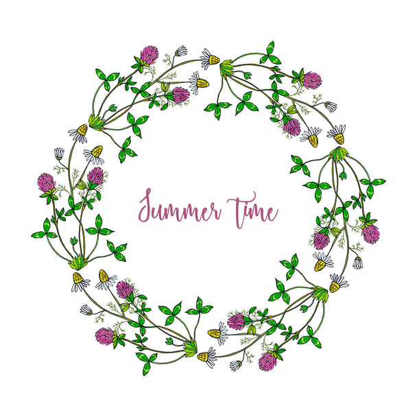 Hand drawn summer wreath - Διάνυσμα, εικόνα