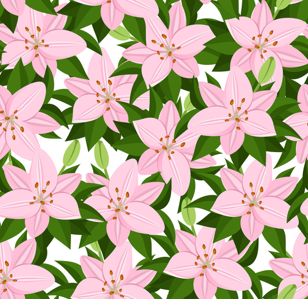 Seamless background with pink lilies. Vector illustration. - Vetor, Imagem