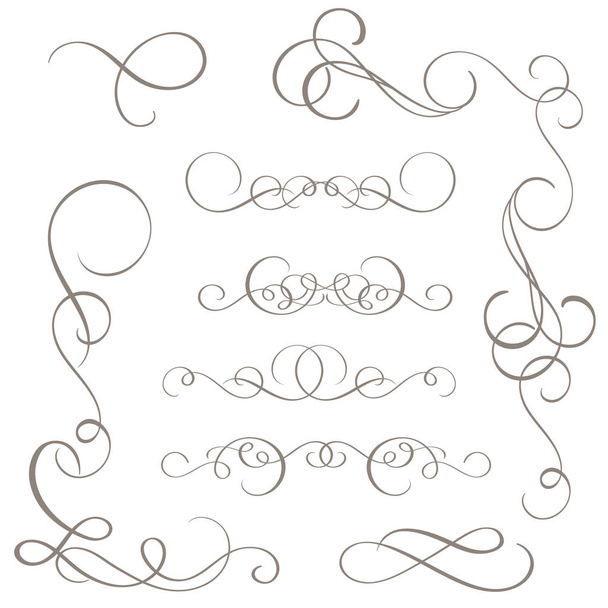 set of vintage flourish decorative art calligraphy whorls for design. Vector illustration EPS10 - Vector, Image
