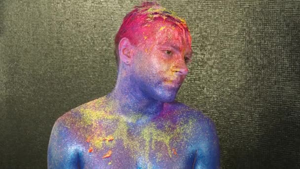 Young man with an art makeup on his body - Video, Çekim
