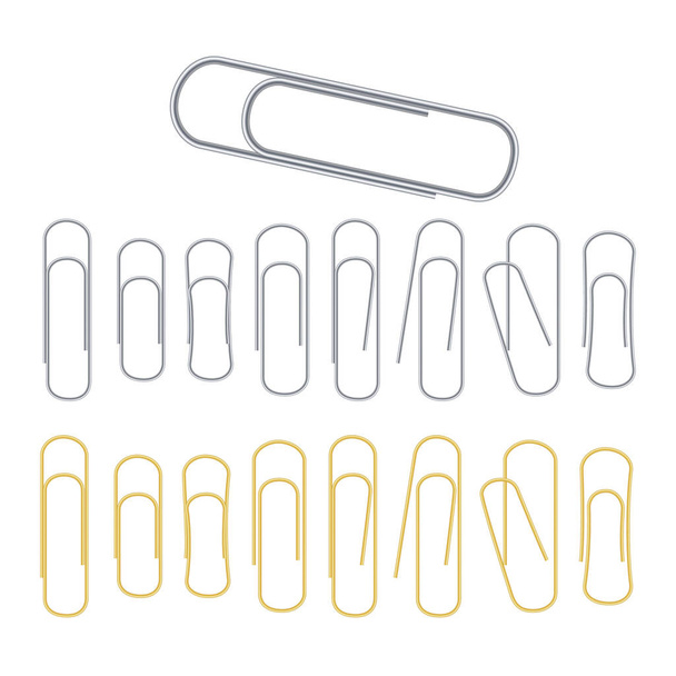 Small Binder Clips Vector Isolated On White. Realistic Paper Clip Set - Vector, Image