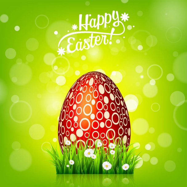 Easter egg hunt. Green background. April holidays. Flowers and grass. Abstract banner, card. Spring time. Celebration. - Vector, Image