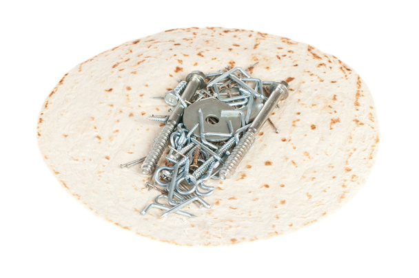 Shawarma tele csavar és a körmök, mint egy fehér háttér - Fotó, kép