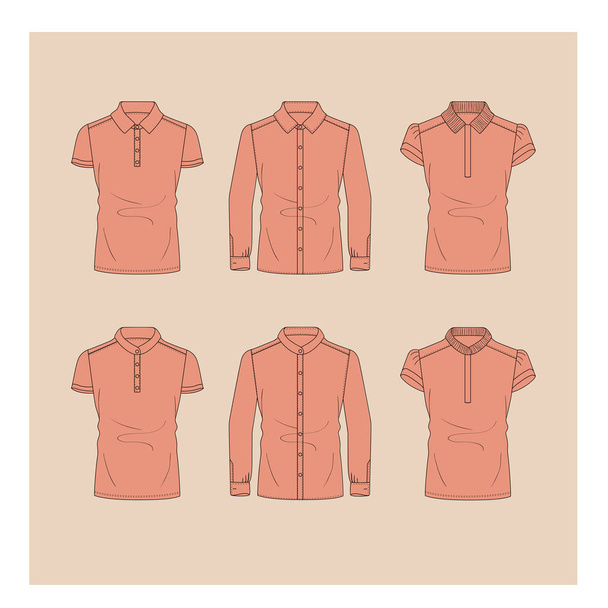 shirts and polo set for women. - Vector, afbeelding