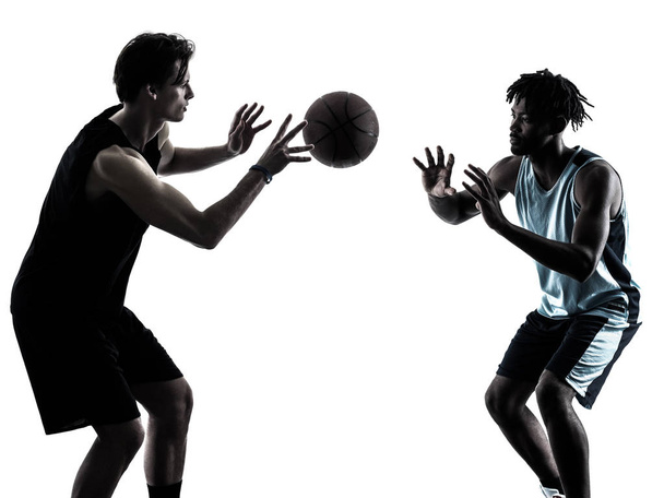 kosárlabda játékosok elszigetelt emberek sziluettje árnyék - Fotó, kép