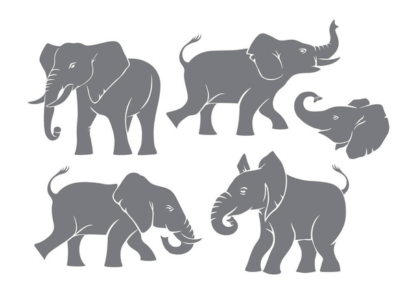 Silhuetas de elefantes cinzentos
 - Vetor, Imagem