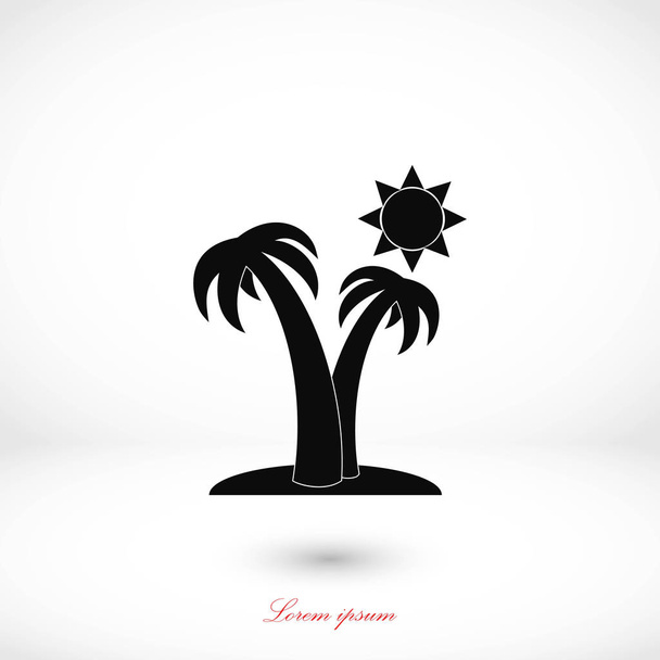 Palmbomen en zon pictogram - Vector, afbeelding