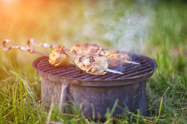 закуска жареного мяса на огне
 - Фото, изображение