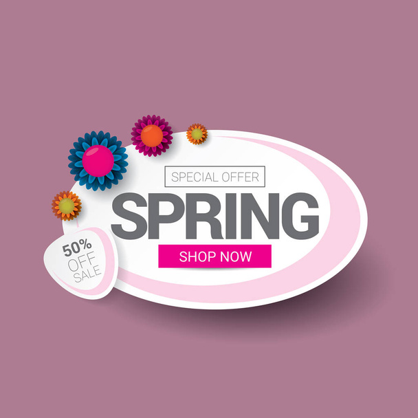 Spring sale label with beautiful flowers - Vector, afbeelding
