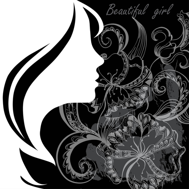 Beautiful girl face with lace pattern - Vector, Image