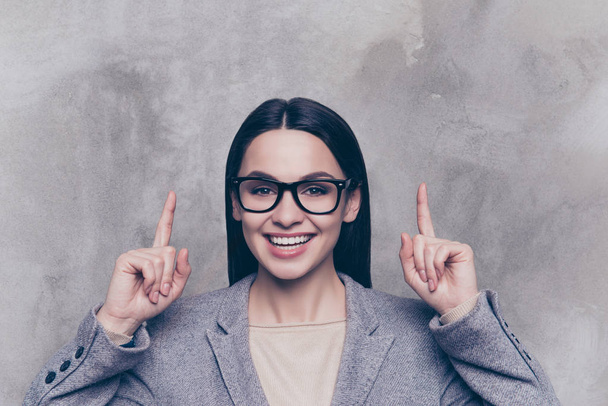Portrait of excited cheerful young successful businesswoman - Фото, зображення