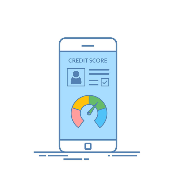 Smartphones with credit score app on the screen in line style. Financial information about the client. Vector illustration isolated on white background. - Вектор, зображення