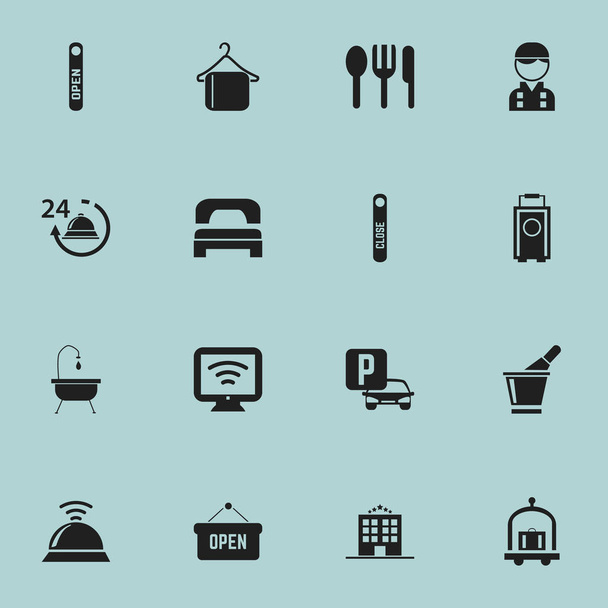 Conjunto de 16 ícones de viagem editáveis. Inclui símbolos como bagagem, porta fechada, TV sem fio e muito mais. Pode ser usado para Web, Mobile, UI e design infográfico
. - Vetor, Imagem