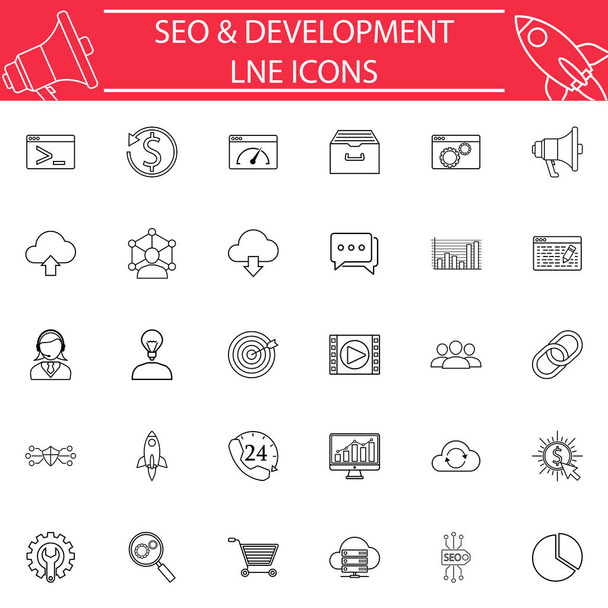 SEO és fejlesztési sor ikon készlet - Vektor, kép