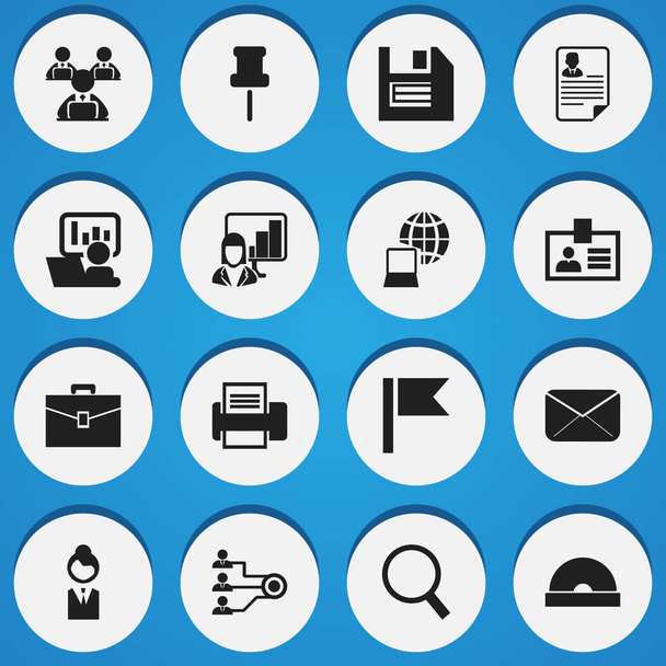 Set Of 16 Editable Company Icons. Includes Symbols Such As Publicity, Architecture, Authentication And More. Can Be Used For Web, Mobile, UI And Infographic Design. - Vector, Image