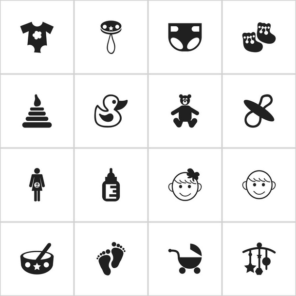 Set van 16 bewerkbare kind iconen. Bevat symbolen zoals versieren, vrolijk kind, lepel en nog veel meer. Kan worden gebruikt voor Web, Mobile, Ui en Infographic Design. - Vector, afbeelding