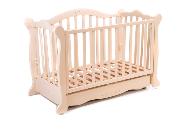 baby bed wooden on a white background - Photo, Image