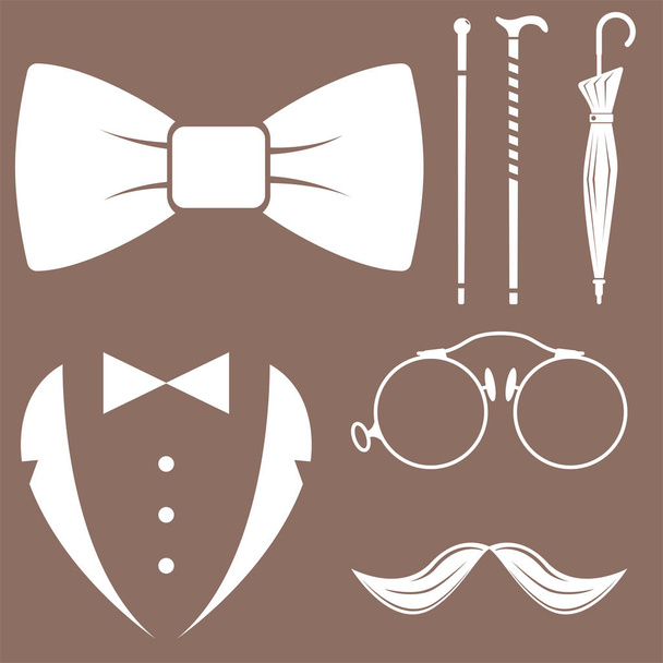 Vintage style design hipster gentleman vector illustration white silhouette design mustache element. - Vetor, Imagem