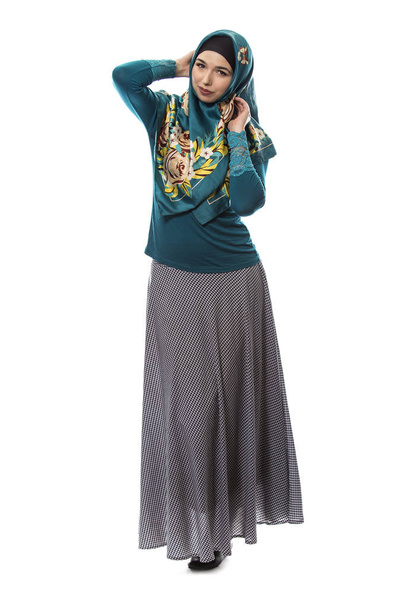 Woman in Green Hijab on White Background - Photo, Image