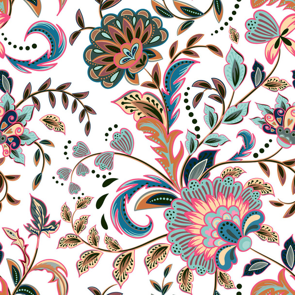 Fashion seamless texture with fantasy flowers. Vector hand drawing seamless pattern. - Vektör, Görsel