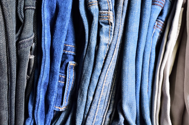 Stack of blue denim jeans - Photo, Image