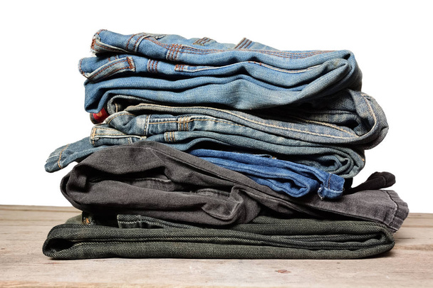 Stack of blue denim jeans - Photo, Image