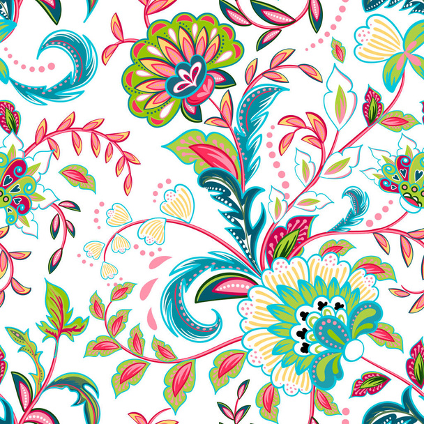 Seamless pattern with fantasy flowers, natural wallpaper, floral decoration curl illustration. Paisley print hand drawn elements. Home decor. - Vektori, kuva