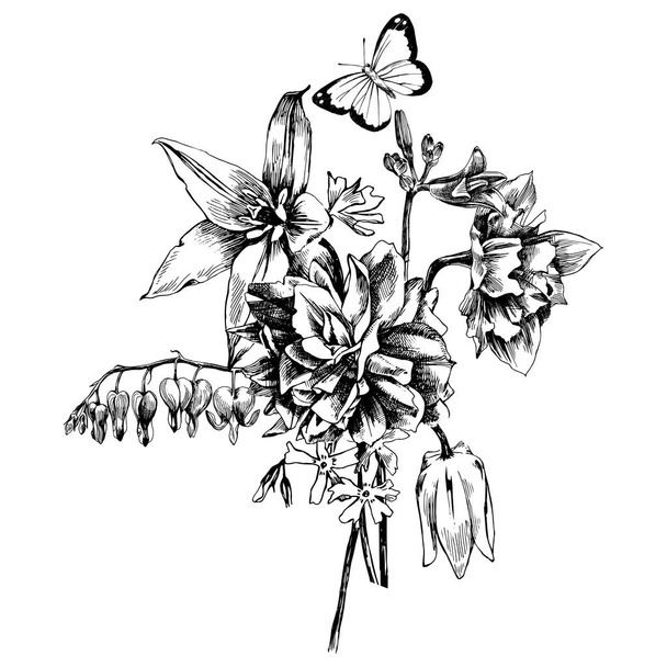Hand drawn bouquet of spring flowers - Vettoriali, immagini