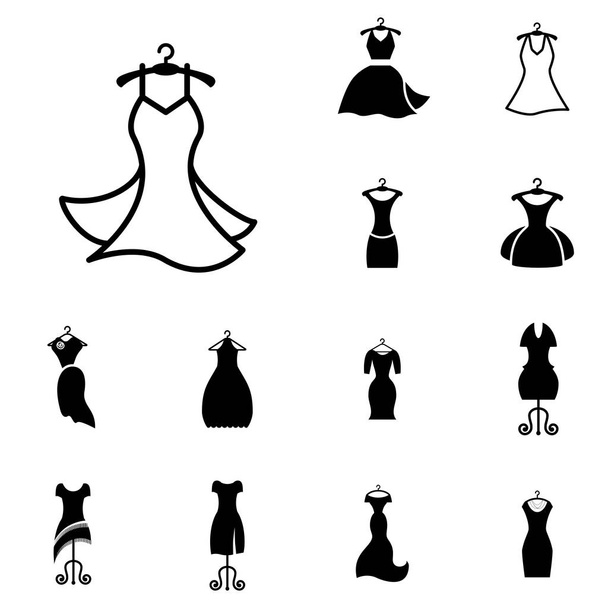 Party Mode Dress pictogram of silhouet met kleding Hanger geïsoleerd - Vector, afbeelding