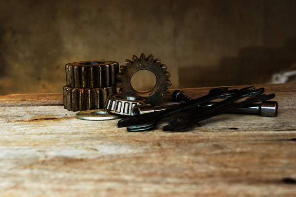 still life gears and wrench - Φωτογραφία, εικόνα
