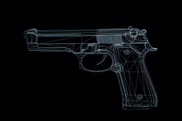 3D Gun Hologram Wireframe in Motion. Nice 3D Rendering - Photo, Image