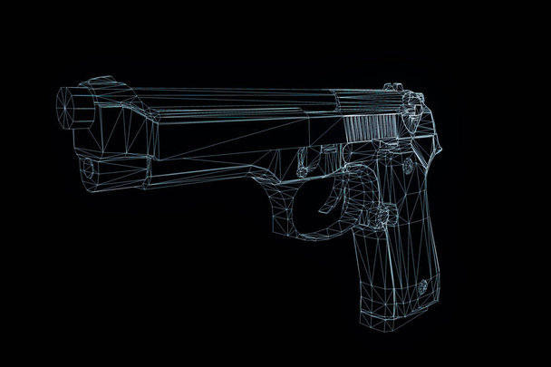3D Gun Hologram Wireframe in Motion. Nice 3D Rendering - Photo, image