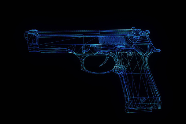 3D Gun Hologram Wireframe in Motion. Nice 3D Rendering - Photo, image
