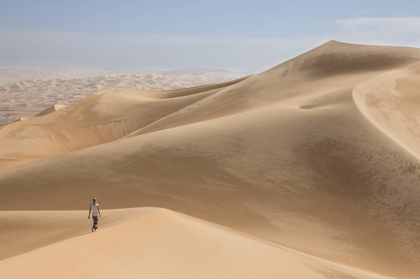 mies kävelee Liwan autiomaassa
 - Valokuva, kuva