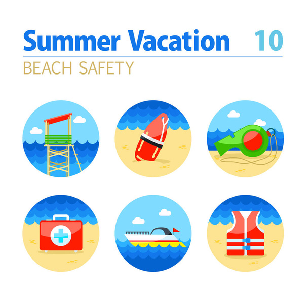 Lifeguard beach safety icon set. Summer. Vacation - Vector, Image