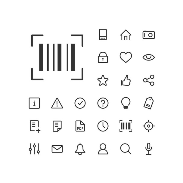 Barcode-Scanner-Symbol im Set auf weißem Hintergrund. universelle lineare Symbole zur Verwendung im Web und in mobilen Apps. - Vektor, Bild