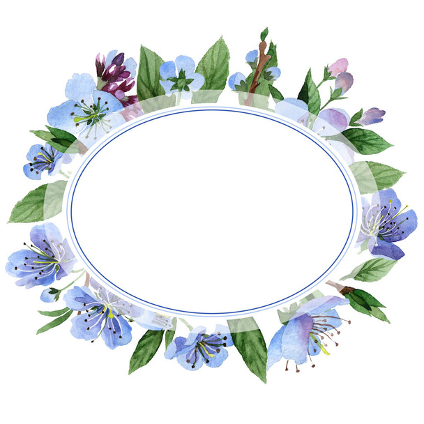Wildflower cherry flower frame  in a watercolor style isolated. - Photo, Image