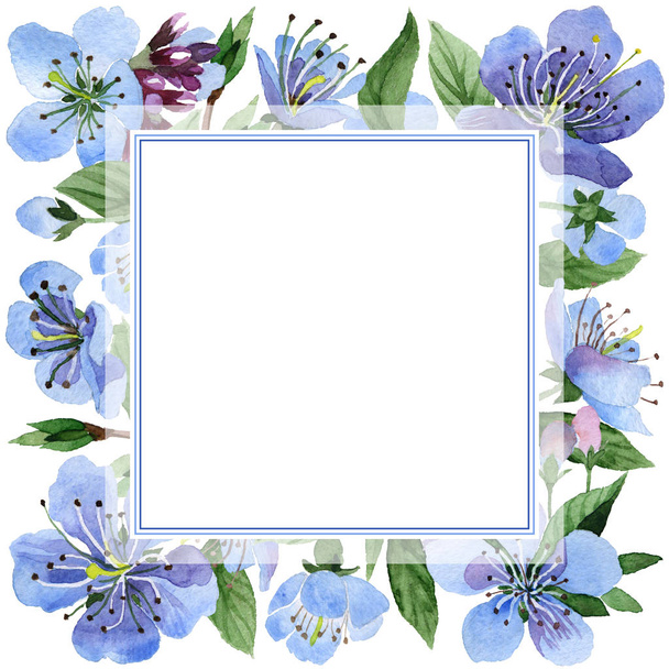 Wildflower cherry flower frame  in a watercolor style isolated. - Фото, изображение