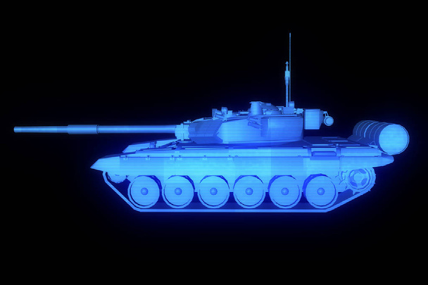 Holograma de tanque 3D Wireframe en movimiento. Niza 3D Rendering
 - Foto, Imagen