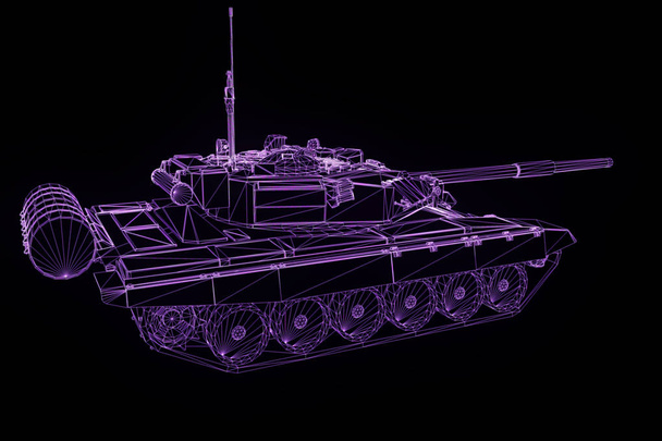 Holograma de tanque 3D Wireframe en movimiento. Niza 3D Rendering
 - Foto, Imagen