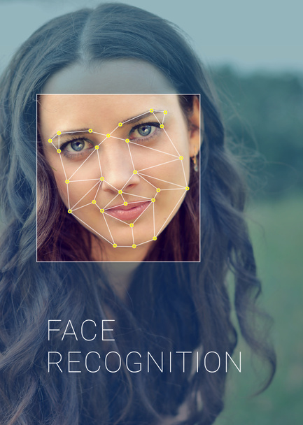 Erkennung des weiblichen Gesichts. Biometrische Verifizierung und Identifizierung - Foto, Bild