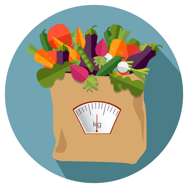 100% 自然、新鮮な野菜いっぱい紙袋に有機 - ベクター画像