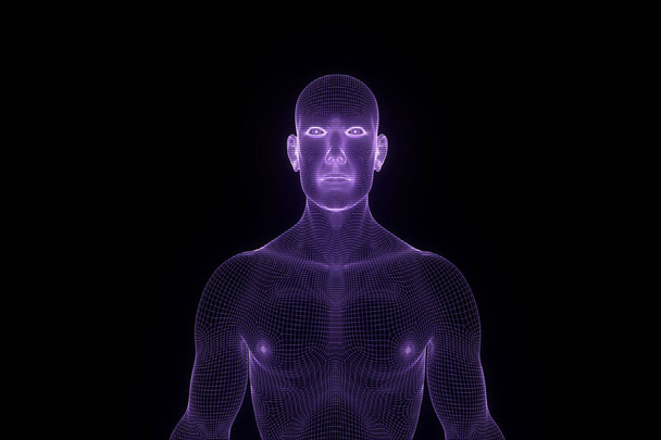 Human Wireframe Hologram in Motion. Nice 3D Rendering - Fotoğraf, Görsel