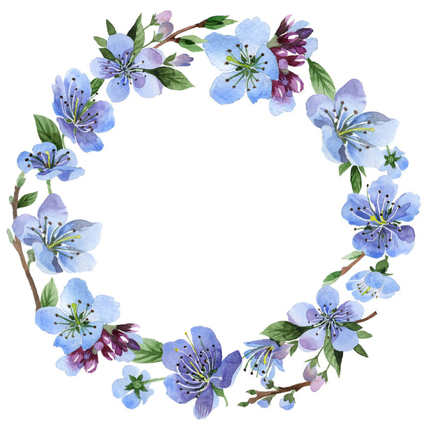 Wildflower cherry flower frame  in a watercolor style isolated. - Photo, Image
