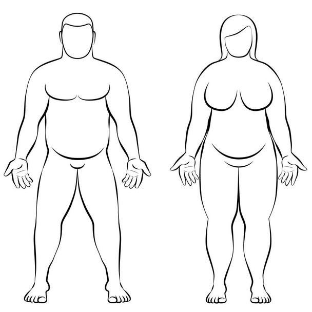 Fat Couple Overweight Man Woman Body Frontal View Illustration - Vector, Image