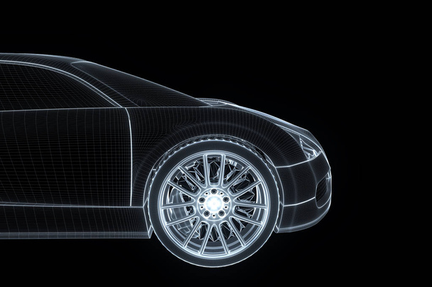 Racing Car Hologram Wireframe. Nice 3D Rendering - Photo, Image