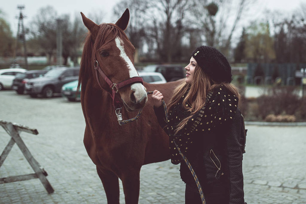 馬は美しい少女の目に見 - 写真・画像