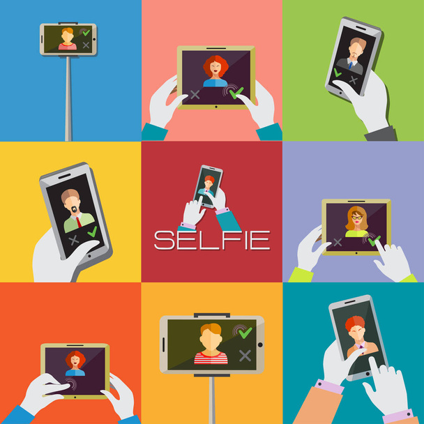 Taking Selfie Photo on Phone concept - Vector, Image