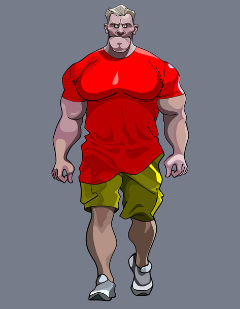 cartoon tense man bodybuilder goes - Vector, afbeelding